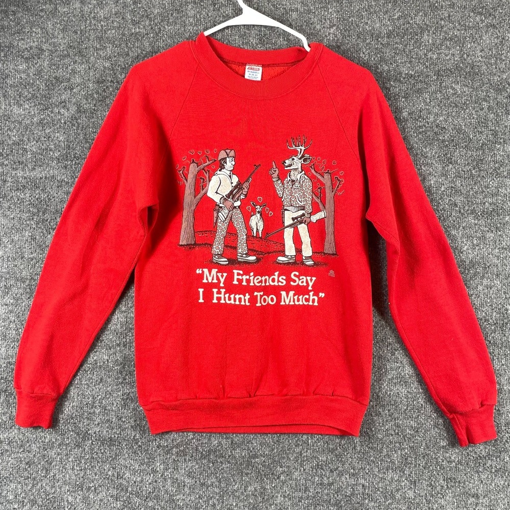 VTG Jerzees Sweatshirt Mens Medium Fits Small Red Crewneck Hunting Funny 90s USA